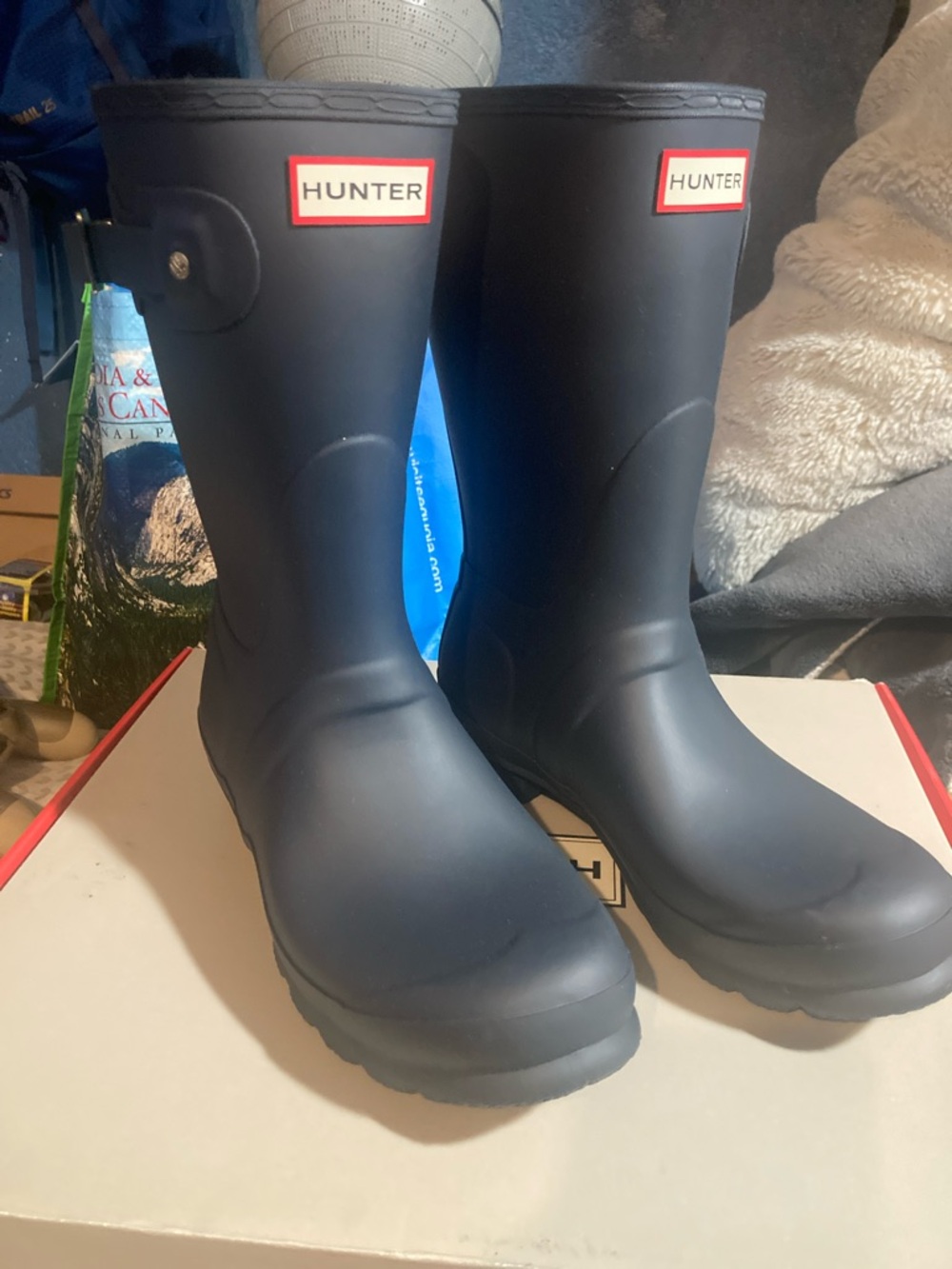 Hunter Matte Black Short Rain Boots with Red Logo